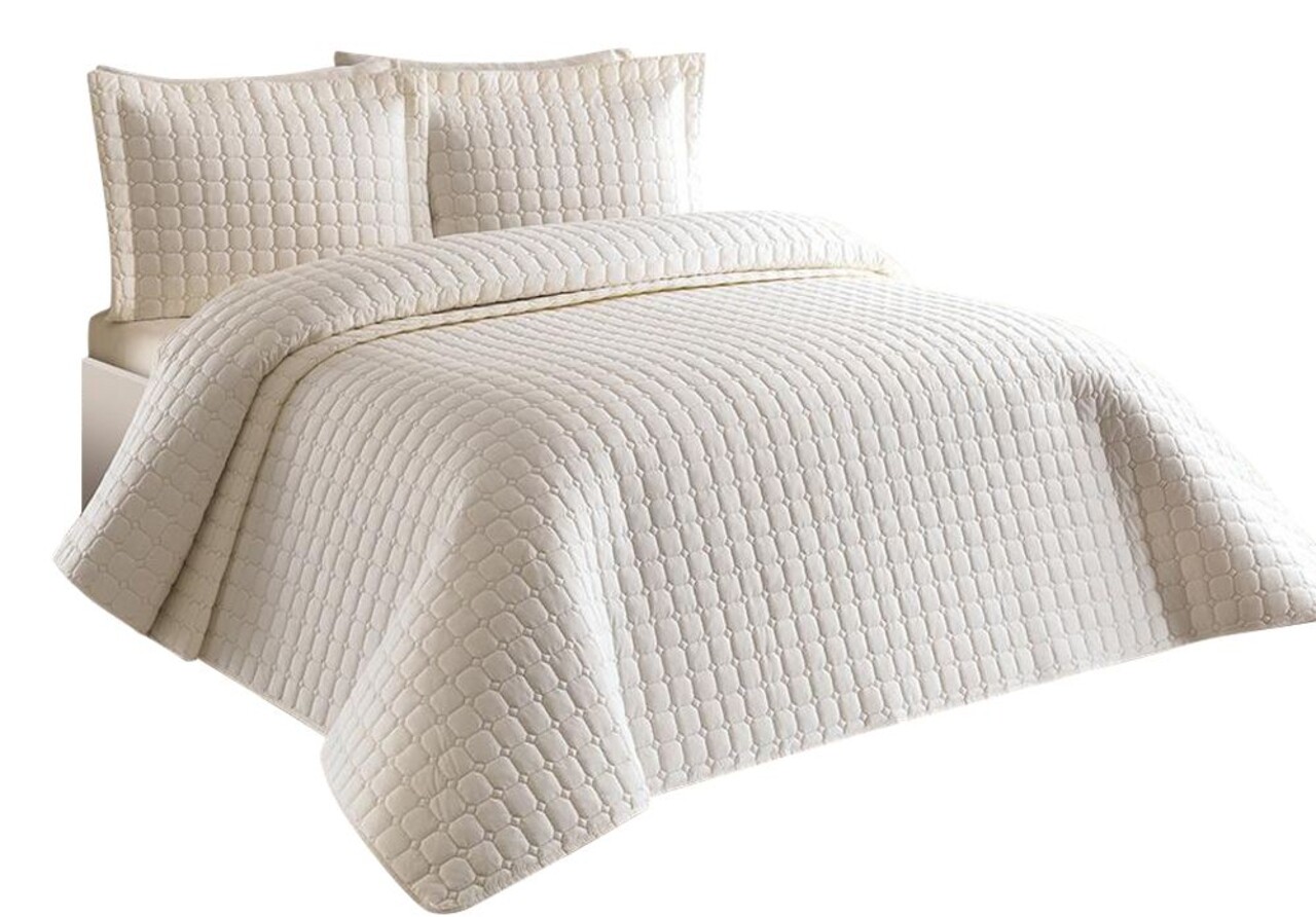 Set cuvertura de pat dubla 3 piese, Estiva - Cream, Dowry World, Bumbac
