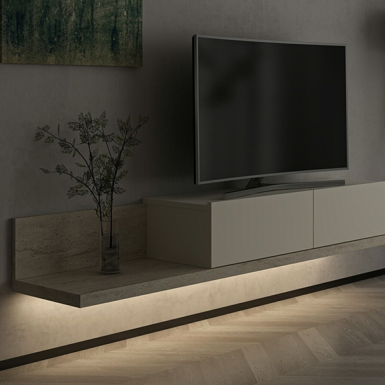Comoda TV, Hanah Home, Nora, 160x24x30 cm, Piatră Lunii / Travertin — imaginea 5