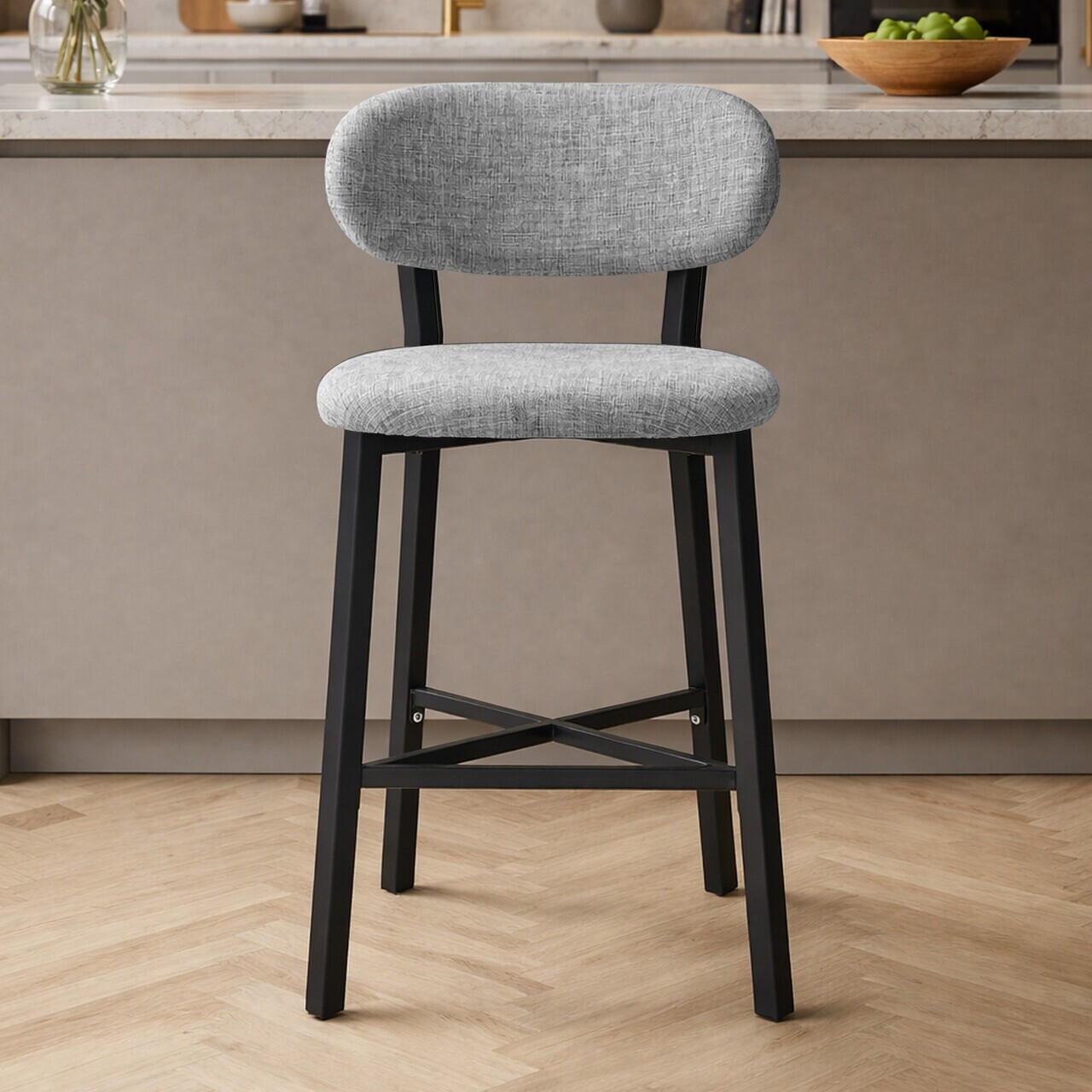 Scaun de bar, Hanah Home, Luna, 42x100x45 cm, Fier/Poliester/In, Gri — imaginea 3
