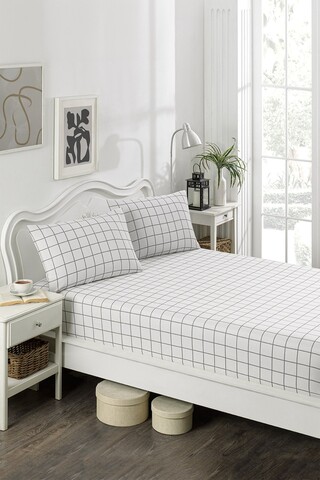 Set de pat dublu (cearceaf cu elastic si perne) 3 piese, Artus - Grey, Eponj Home, 65% bumbac/35% poliester