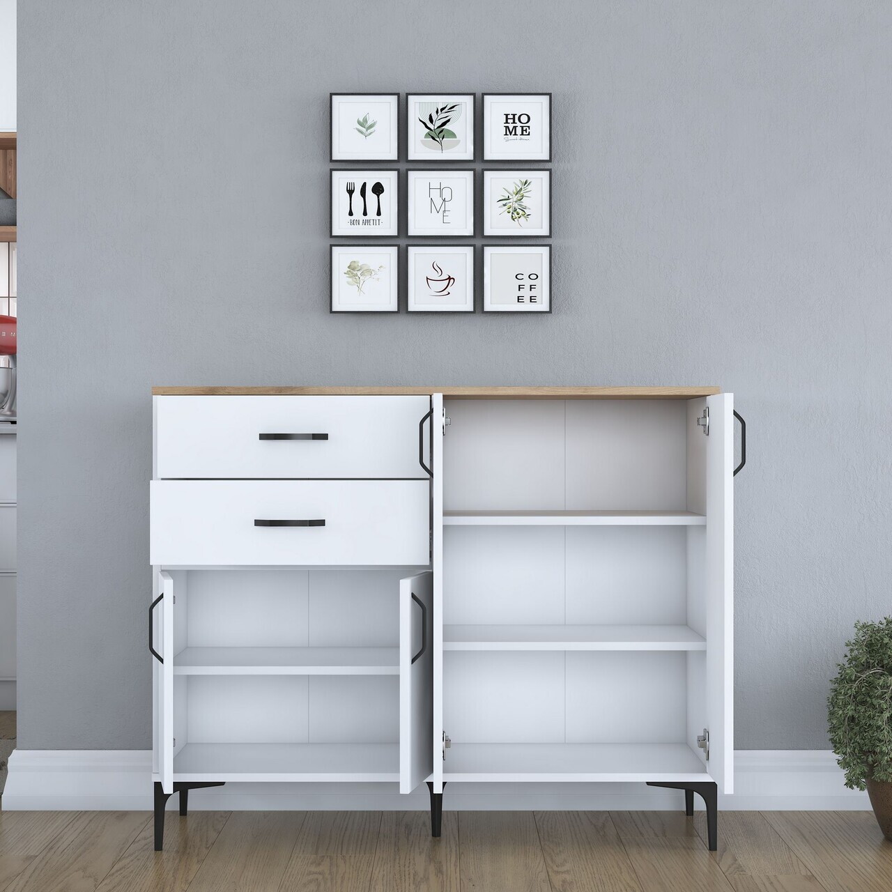 Dulap multifunctional, Hanah Home, JE210, 120x98.6x45 cm, PAL melaminat, Alb/Maro - view 7