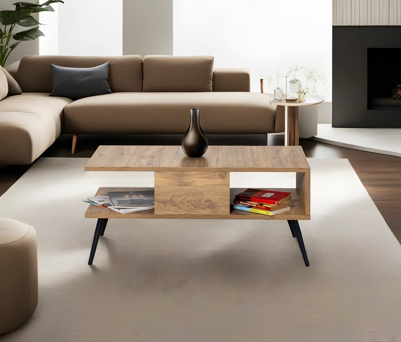Masuta de cafea, Kalune Design, Bukle, 90x40x50 cm, PAL, Pin Atlantic / Negru - 1 | YEO