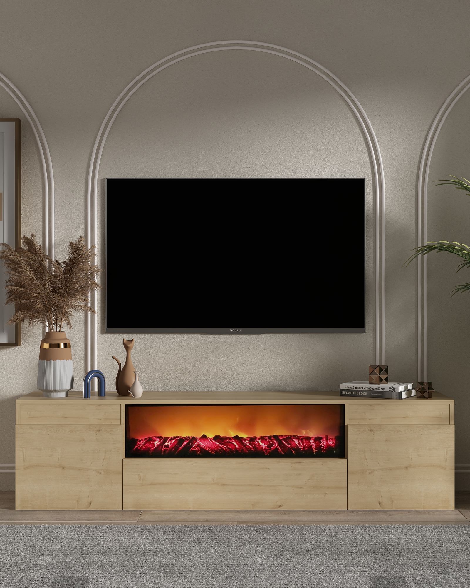 Comoda TV, Hanah Home, Elodi Fireplace, 180x45x34.6 cm, PAL , Maro