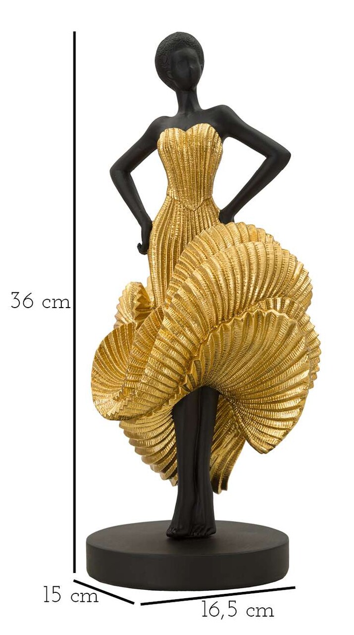 Figurina /sculptura decorativa  Fashion Dancing Woman, Mauro Ferretti, 16.5x15x36 cm, polirasina, negru/auriu - 1 | YEO