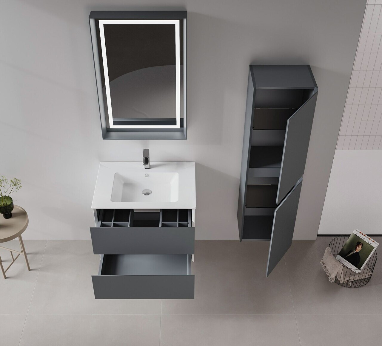 Dulap de baie cu chiuvetă, Hanah Home, Nest 71 v2, Antracit mat — imaginea 2