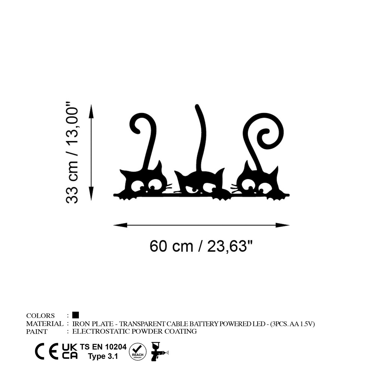 Decoratiune de perete, Cats 967, Dimensiune: 33 x 60 cm, Negru - view 6