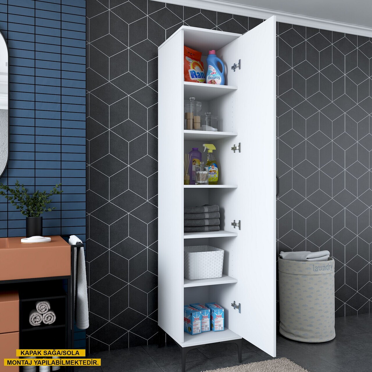 Dulap multifunctional, Hanah Home, JE252, 40x204.2x45 cm, PAL melaminat, Alb - view 8