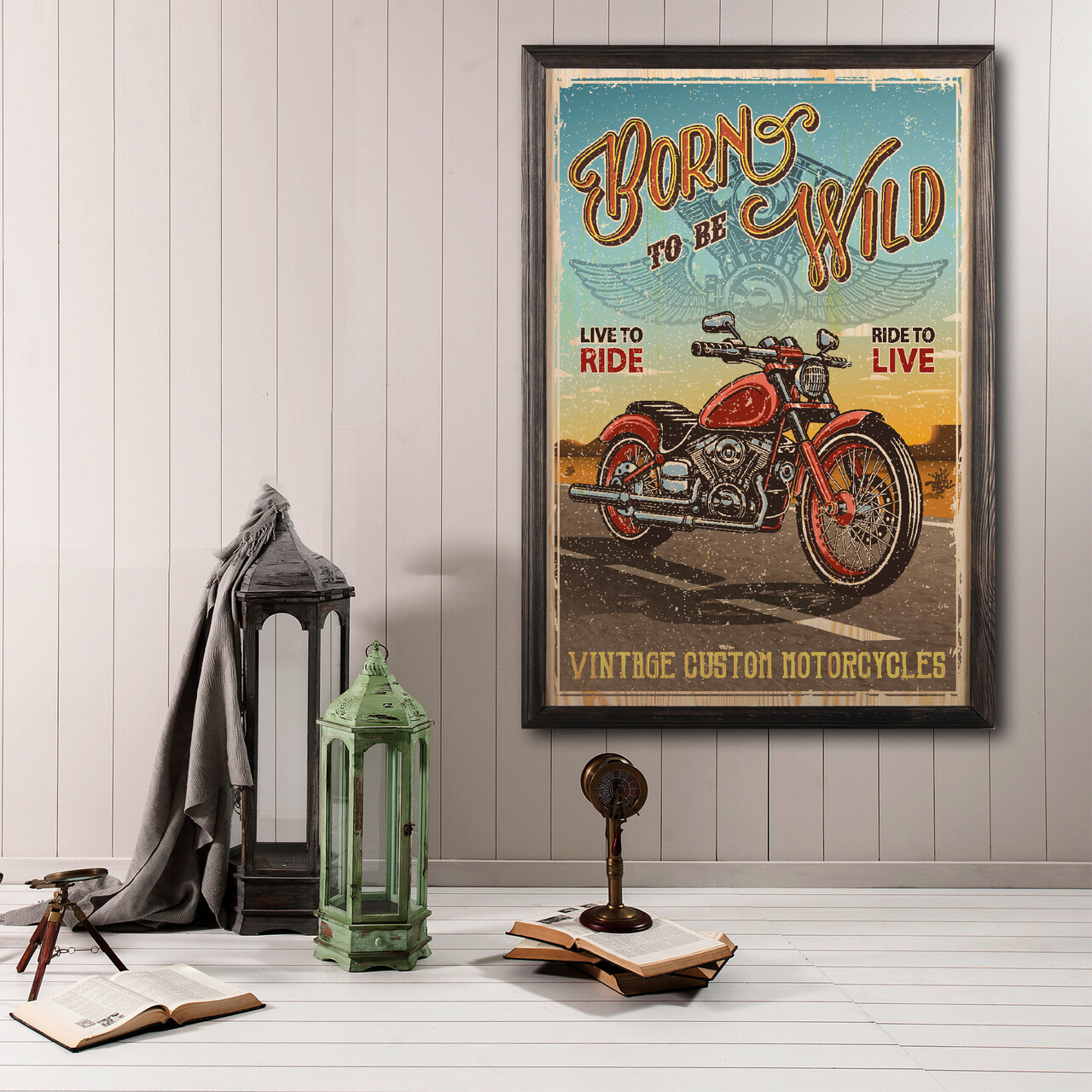 Tablou decorativ, Born To Be Wild XL, Lemn, Lemn, Multicolor