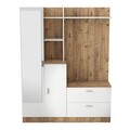 Dulap cu pantofar, cuier si oglinda DD5-AW, Locelso, 140x36.8x181.8 cm, PAL, natural/alb