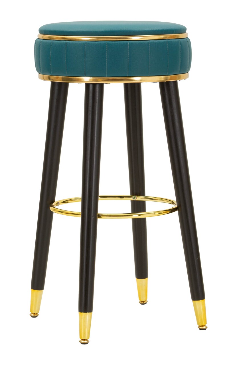 Scaun de bar, Mauro Ferretti, London, 38x75 cm, lemn de pin/piele ecologica, verde/negru/auriu - imagine 6