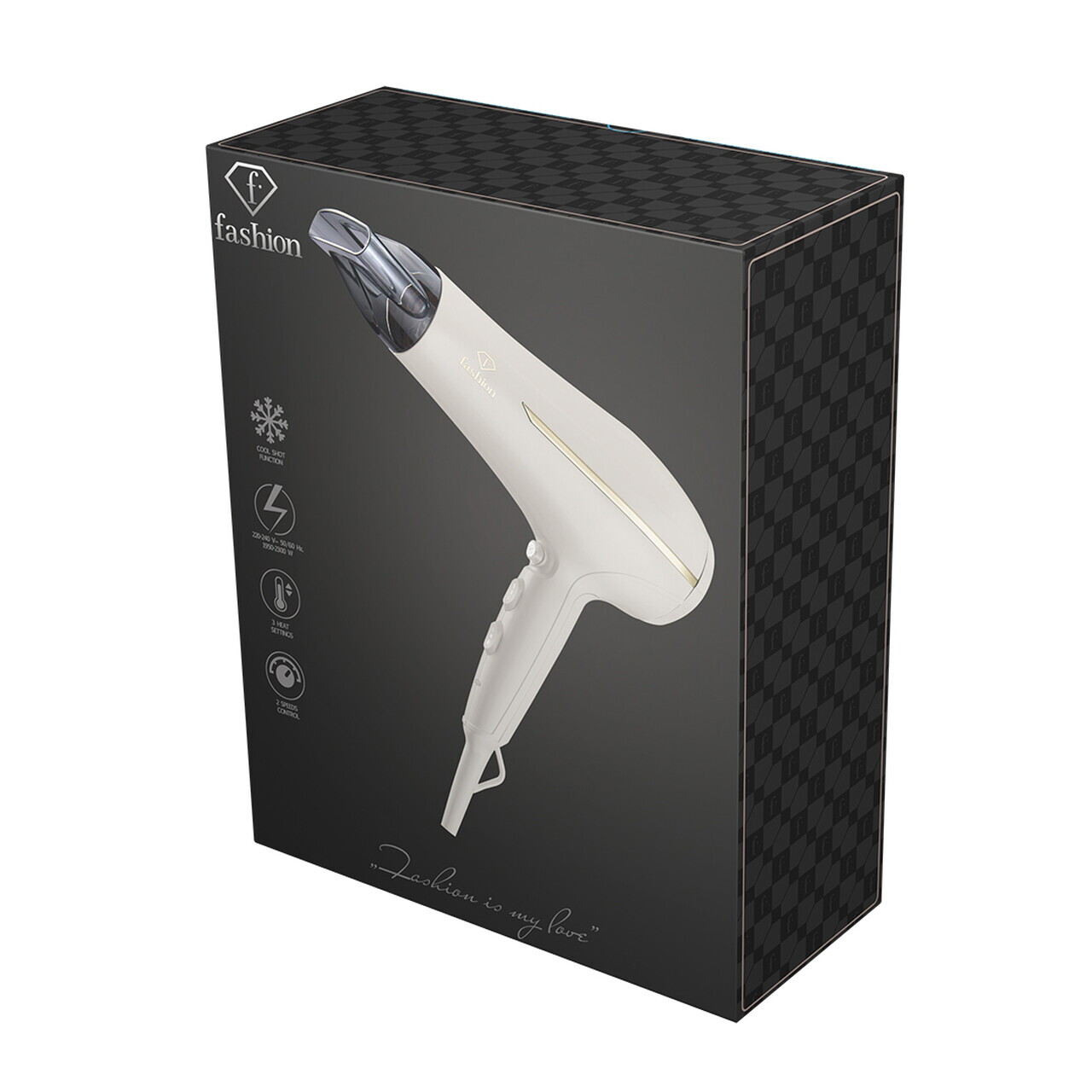 Uscator de par profesional Fashion TV, Matte Cream-Gold, 1950-2300W, 2 viteze, 3 trepte de temperatura, crem - imagine 8