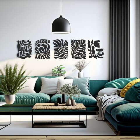 Set de accesorii decorative de perete din metal, RT-NMD-050, Dimensiune: 39 x 30 cm (5 bucăți), Negru