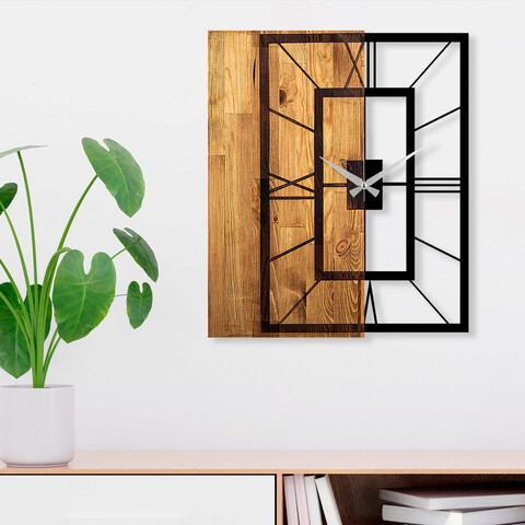 Ceas de perete, wooden clock 37, lemn/metal, dimensiune: 49 x 3 x 58 cm, nuc deschis / negru