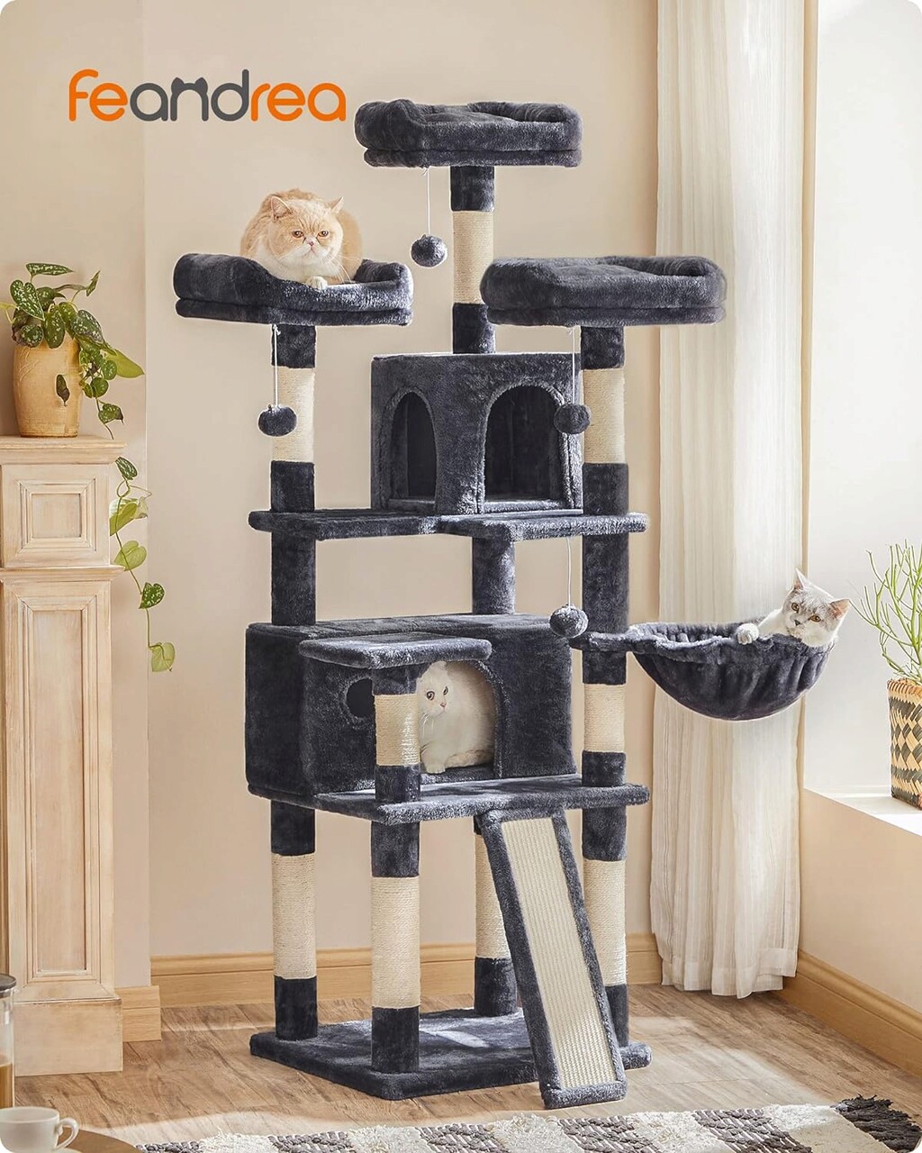 Ansamblu de joaca pisici / arbore pentru pisici XXL Cat Condo, Feandrea, 55x55x169 cm, PAL/plus/sisal, gri inchis - 1 | YEO