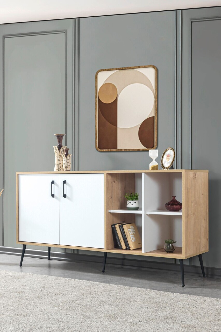 Consola, Hanah Home, Şile 4611, 160x83x44 cm, PAL, Stejar Safir / Alb — imaginea 3