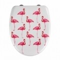Capac de toaleta cu sistem automat de coborare Flamingo, Wenko, 45 x 38 cm, duroplast, alb/roz