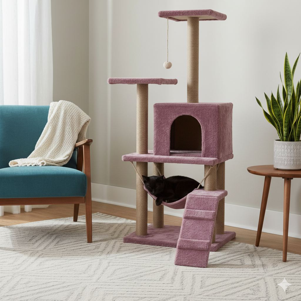 Casă pentru pisici, Paws & Whiskers, Midas, MATERIAL TEXTIL WELSOFT, Roz prafuit