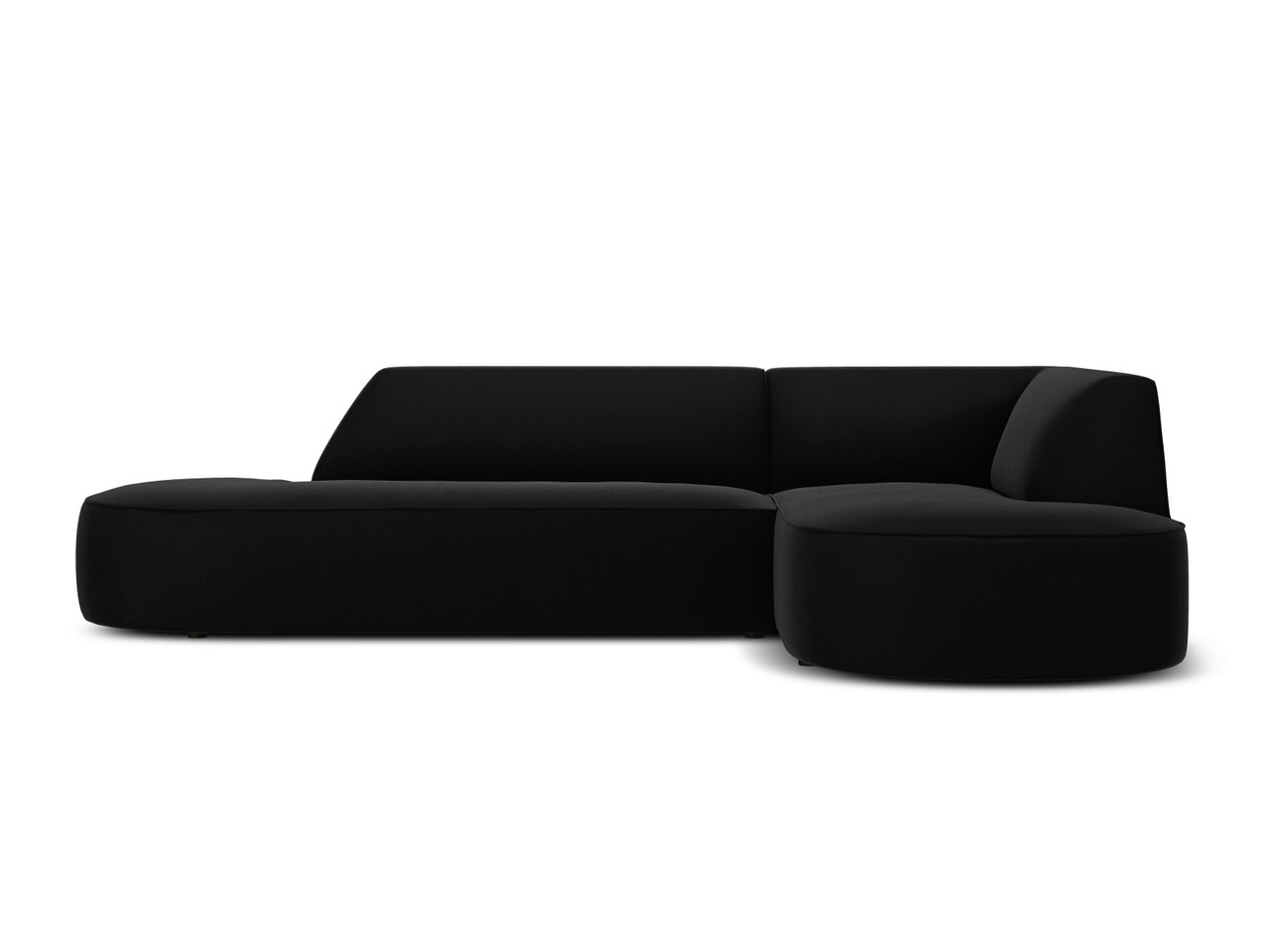 Coltar modular dreapta 4 locuri, Ruby, Micadoni Home, BL, forma rotunjita, fara cotiera, 273x180x69 cm, catifea, negru