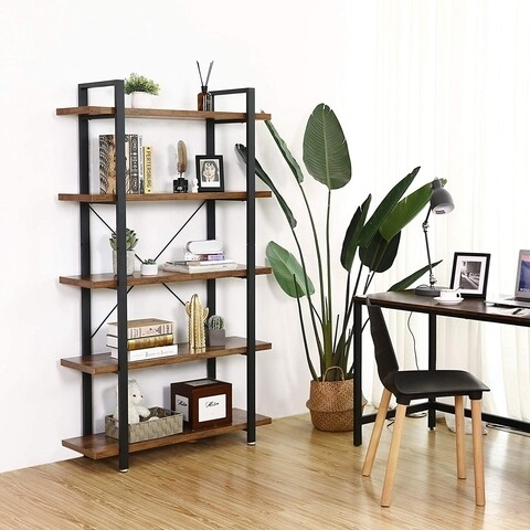 Biblioteca, vasagle, 105 x 33.5 x 177.5 cm, fier/pal, maro rustic