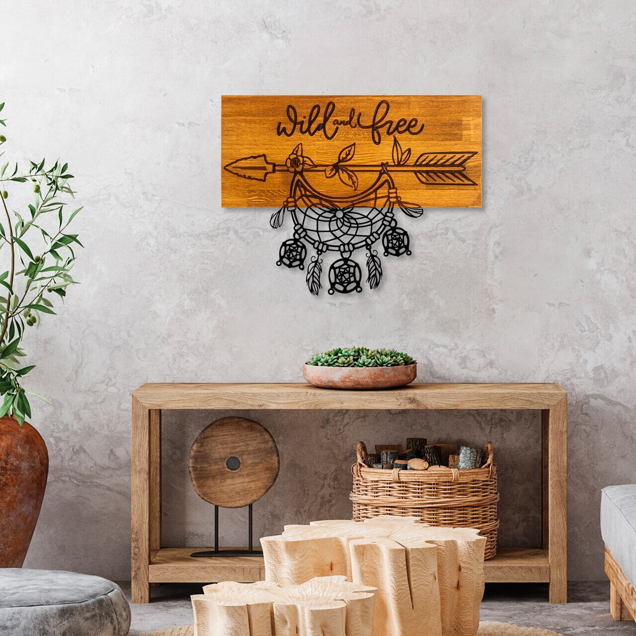 Decoratiune de perete, Wild and Free, Lățime: 58 cm Înălțime: 45 cm Adâncime: 3 cm, Nuc / Negru — imaginea 3