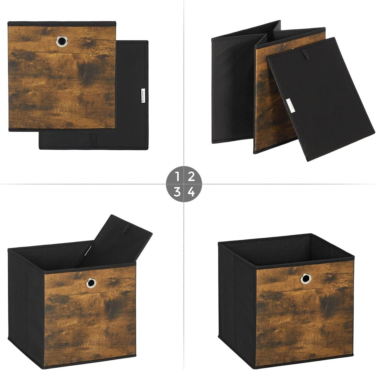 Set 6 cutii de depozitare pliabile, Songmics, 30x30x30 cm, material Oxford/carton, maro rustic - view 8
