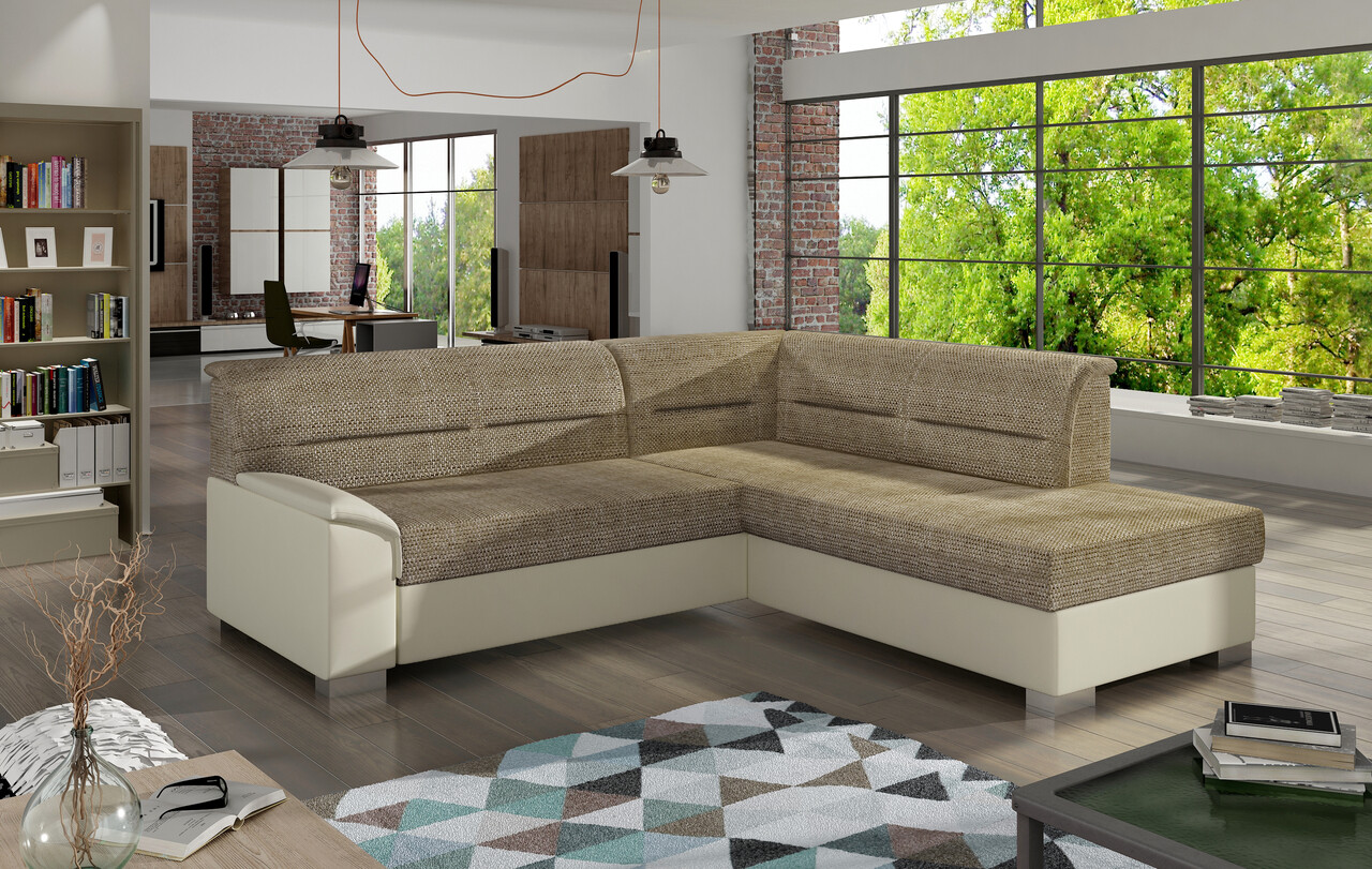 Coltar extensibil dreapta 4 locuri ELTAP, BR14, Bergen, 247x214x83 cm, lemn/poliester, bej inchis/bej deschis