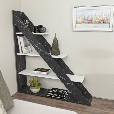 Corp biblioteca, zena home, pisagor, 120x131.8x25 cm, pal, marmura alba