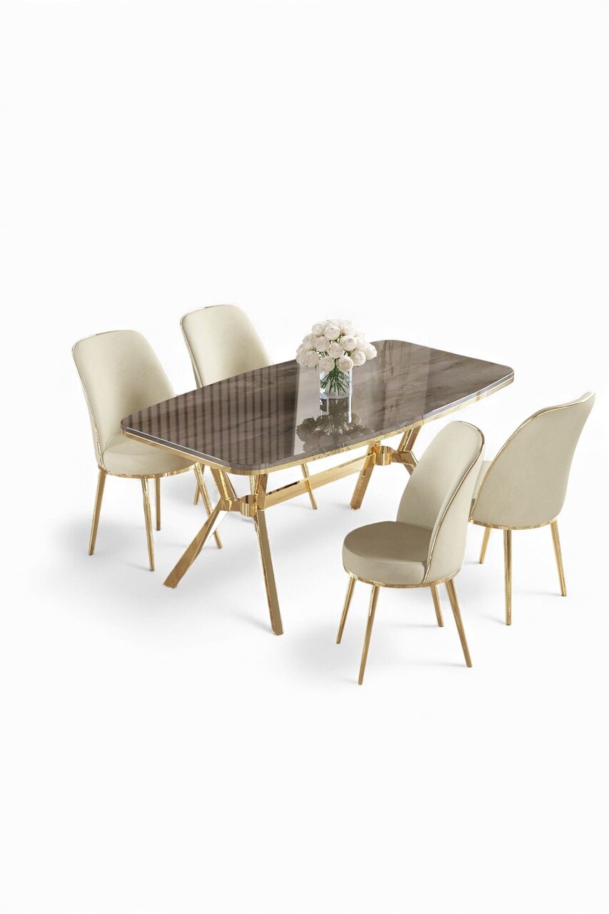 Set masă și scaune (5 bucăți), Hanah Home, Lena, Antracit / Auriu / Crem - view 2