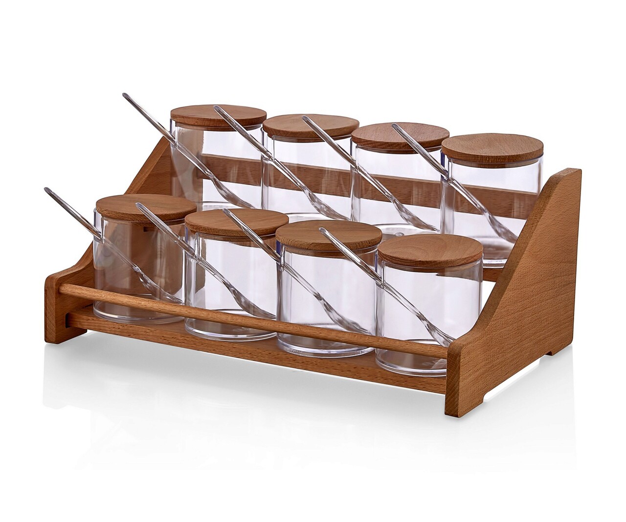 Set recipiente pentru condimente cu suport, Plasberg, 619PLS1108, Plastic, Maro/Transparent