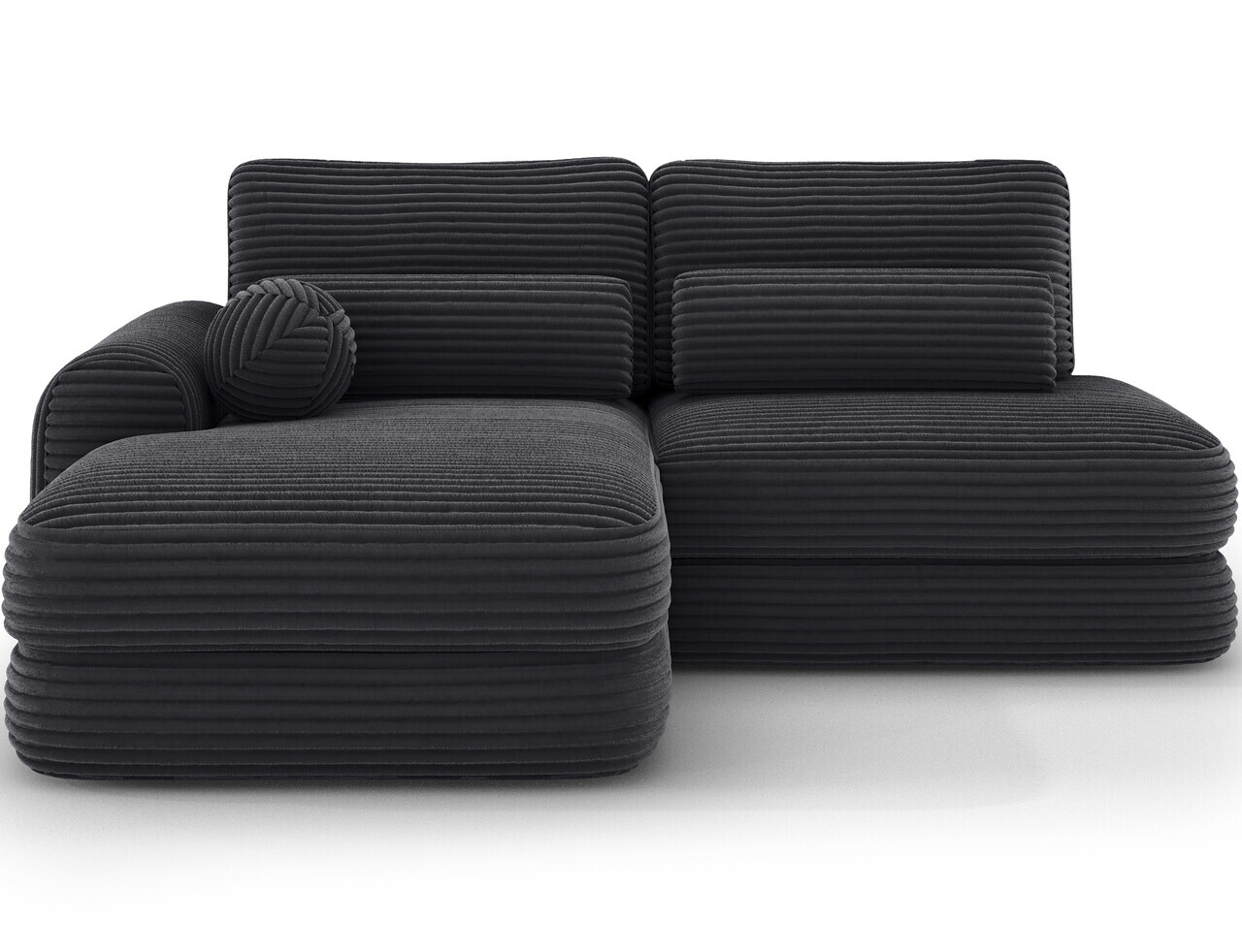 Coltar extensibil stanga 3 locuri ELTAP, Ripeli, 217x175x96 cm, lemn/catifea din poliester, negru — imaginea 4