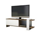 Set mobilier living 3 piese Unique-1, Pakoworld, canapea extensibila 3 locuri / masuta / comoda TV, gri/maro/alb