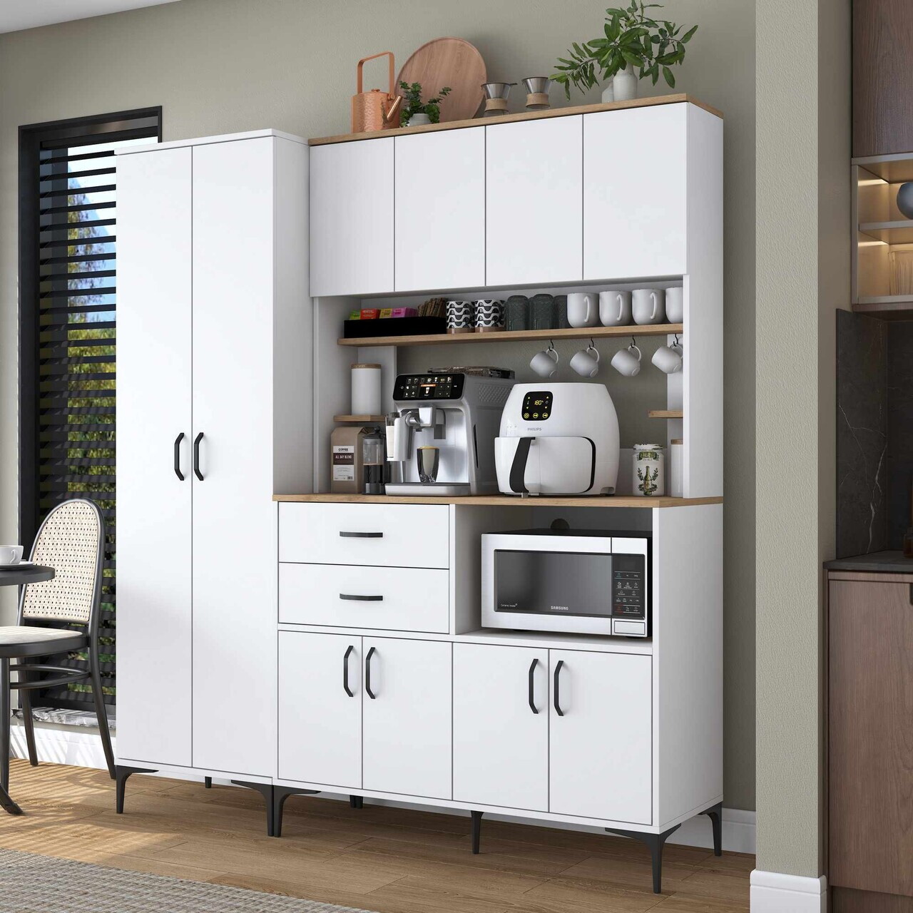Dulap multifunctional, Hanah Home, JE270, 180x204.2x45 cm, Alb/Maro