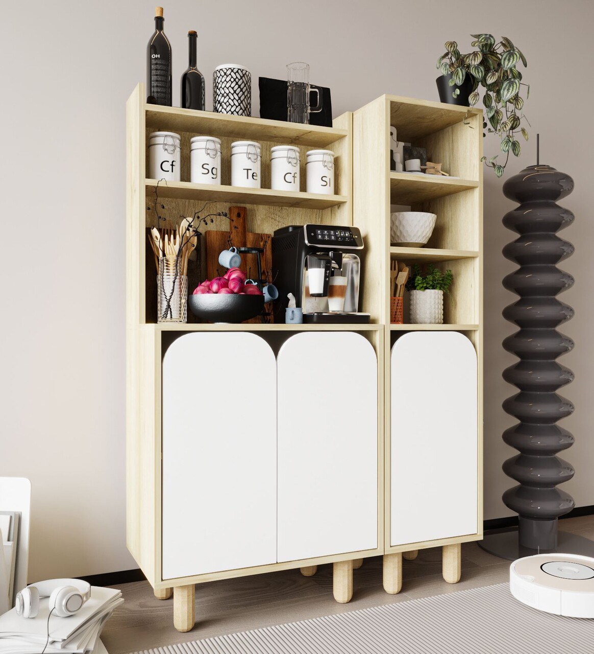 Dulap multifunctional, Hanah Home, Parma 3, 105x155x40 cm, PAL, Stejar Safir / Alb - view 2