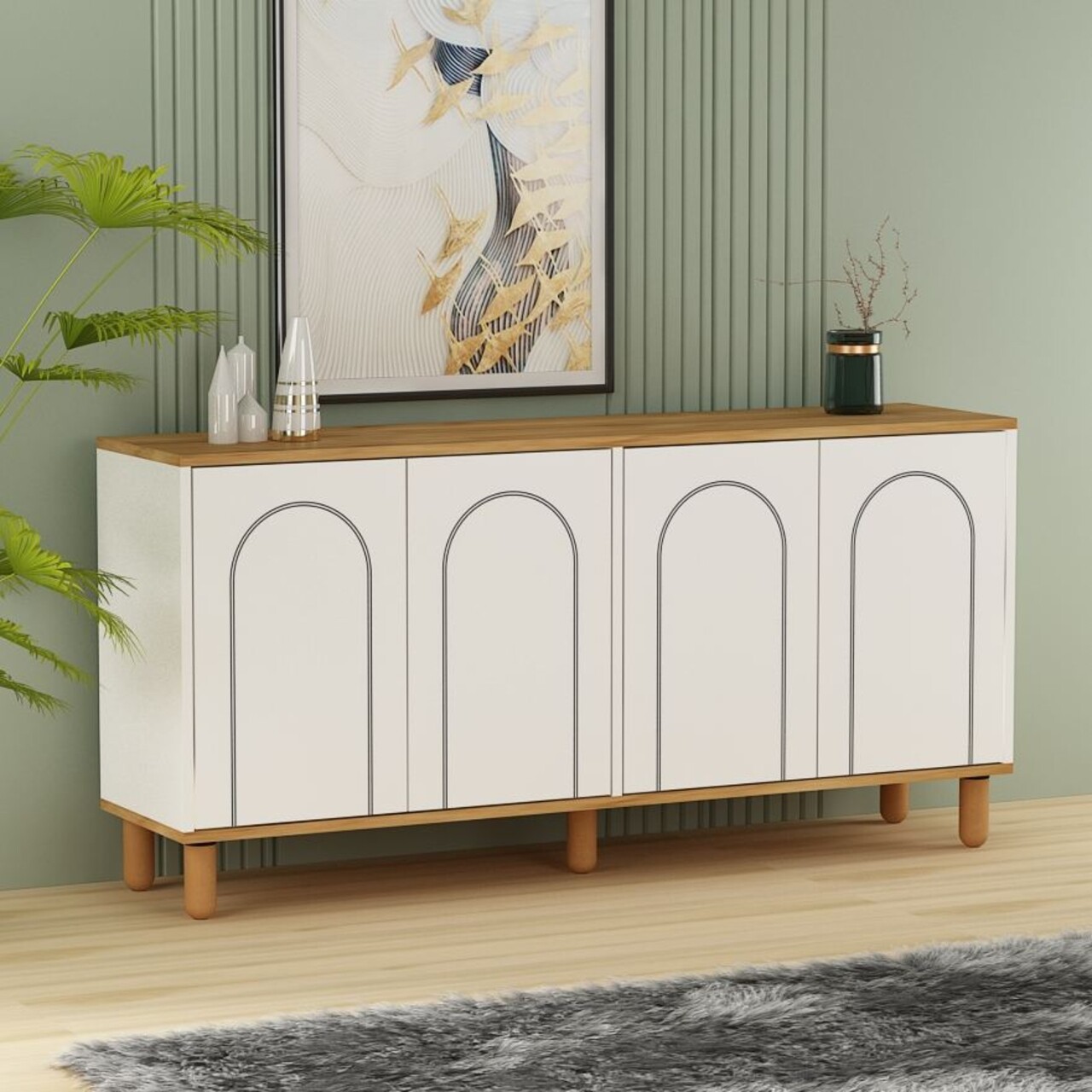 Consola, Hanah Home, Fayron, 150x73x36 cm, PAL, Stejar Safir / Alb - imagine 2