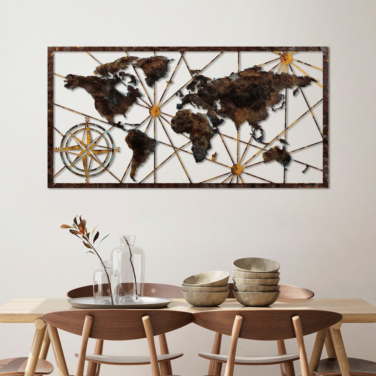 Decoratiune de perete, World Map Large, Metal, Latime: 120 cm / Inaltime: 60 cm, Multicolor - 1 | YEO