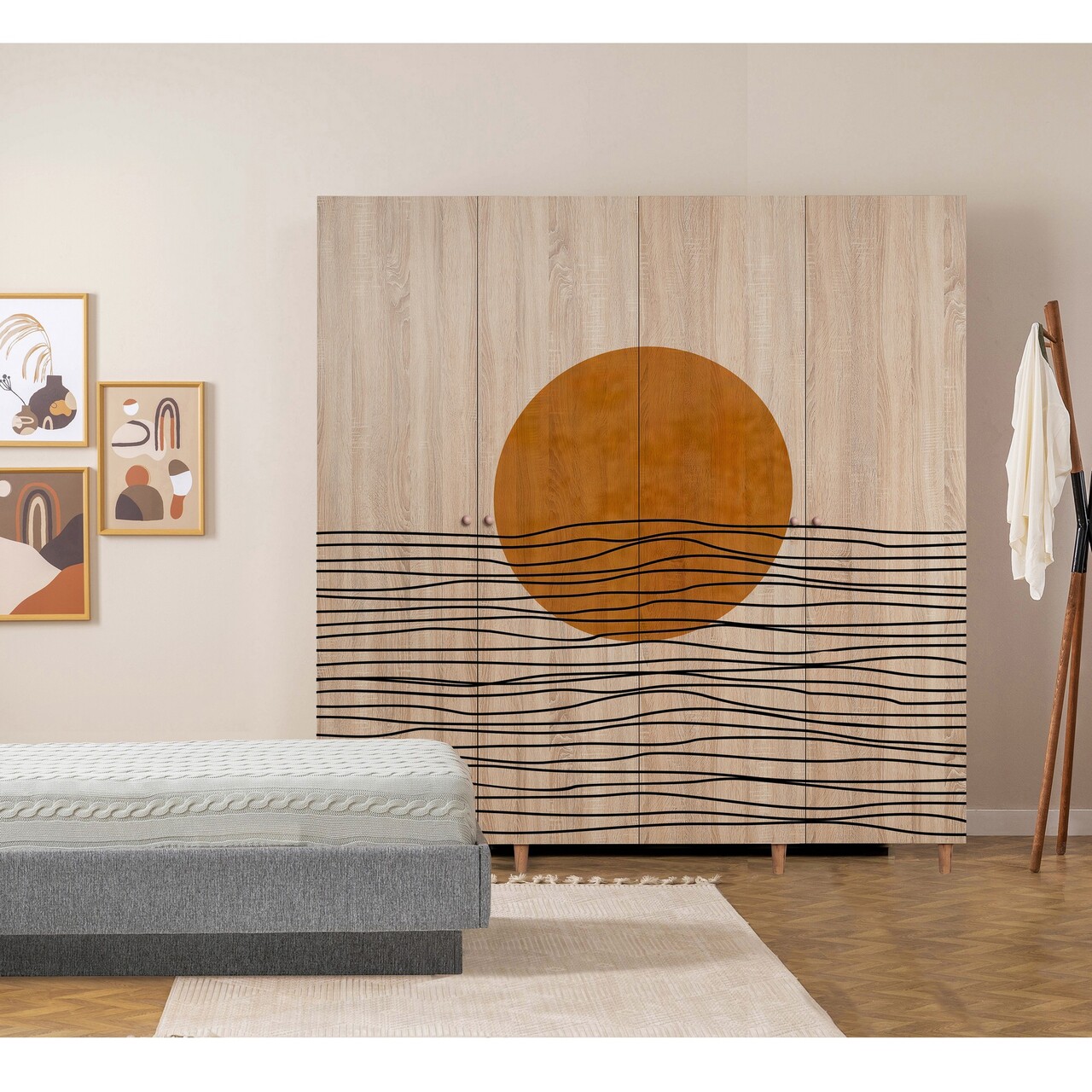 Dulap pentru haine, Vella, Loni 4 -974, 180x192x52 cm, PAL, Sonomo - 1 | YEO