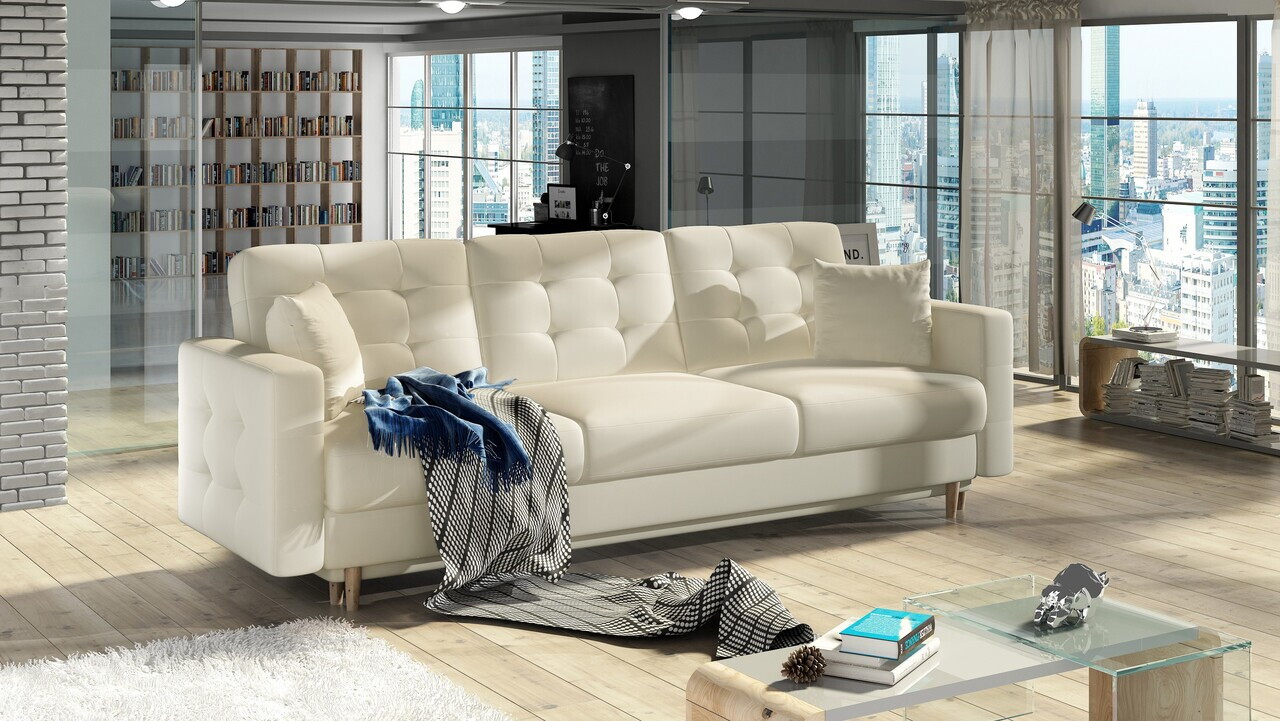 Set canapea extensibila 3 locuri si fotoliu ELTAP, Asgard, 235x95x86 cm / 107x92x86 cm, lemn/poliester, bej deschis - view 2