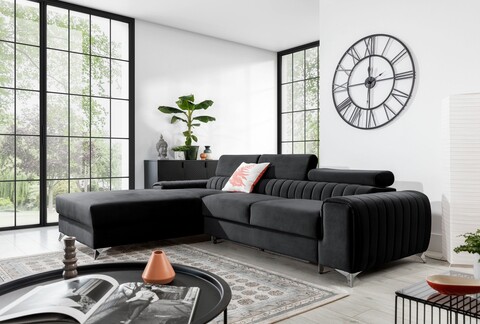 Coltar extensibil stanga 3 locuri ELTAP, LT-06VE, Grayson, 278x205x92 cm, lemn/poliester, gri inchis