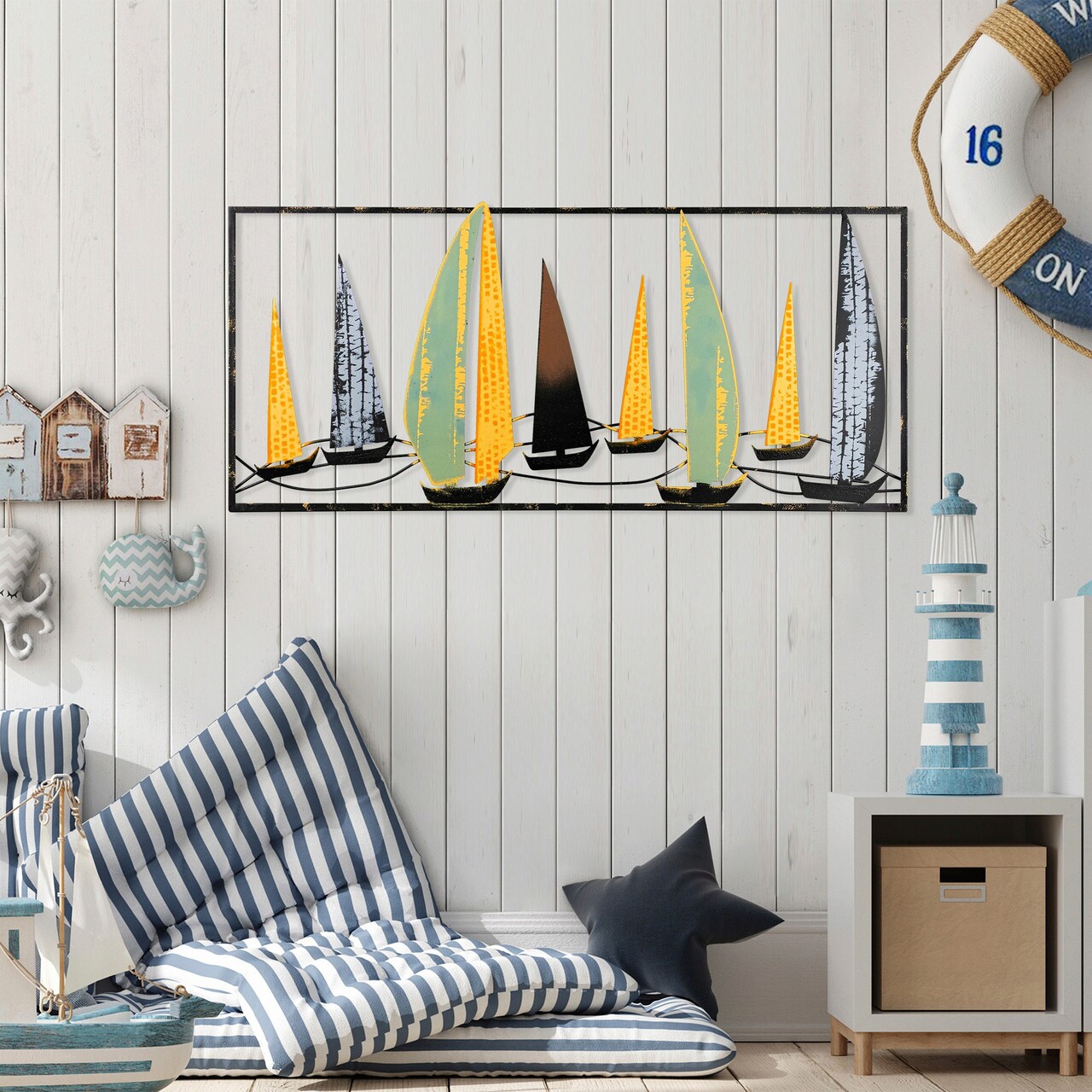 Decoratiune de perete, Yelkenli 3, Metal, 90 x 40 cm, Multicolor - 2 | YEO