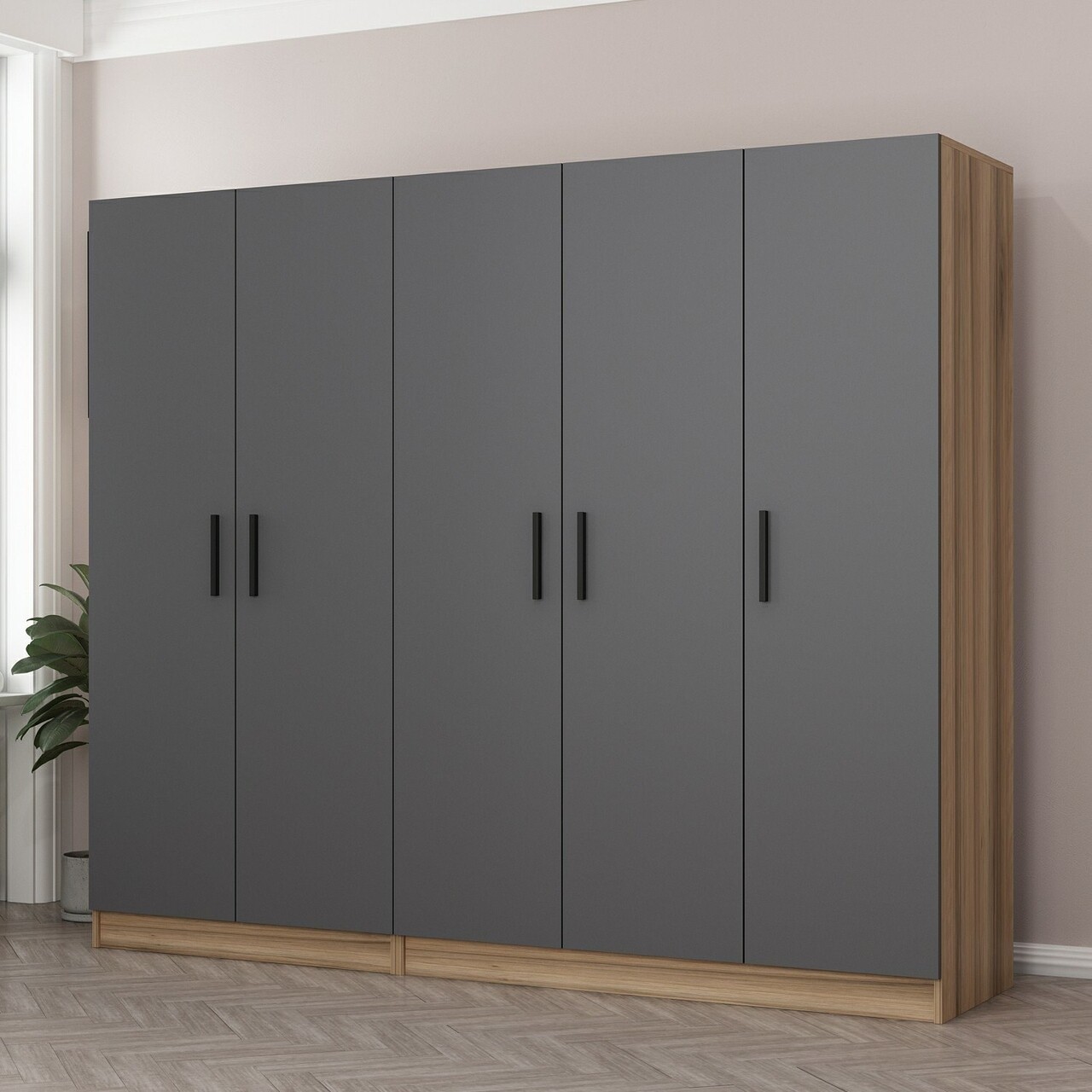 Dulap pentru haine, Minerva, Kale, 225x190x52 cm, PAL, Antracit - 1 | YEO