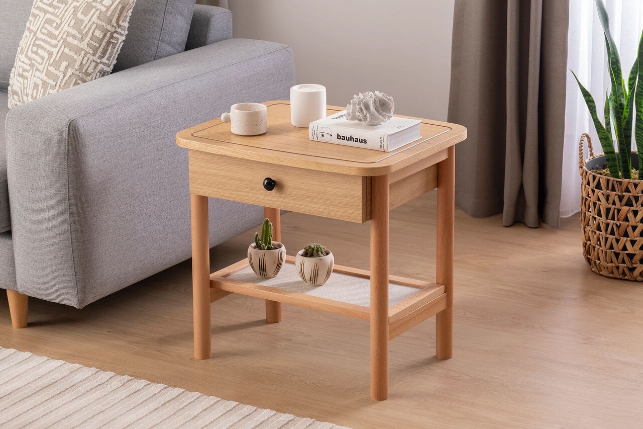 Noptiera, Howard, Daisy Drawer, 55x55x45 cm, MDF , Natural/Lemn - 1 | YEO