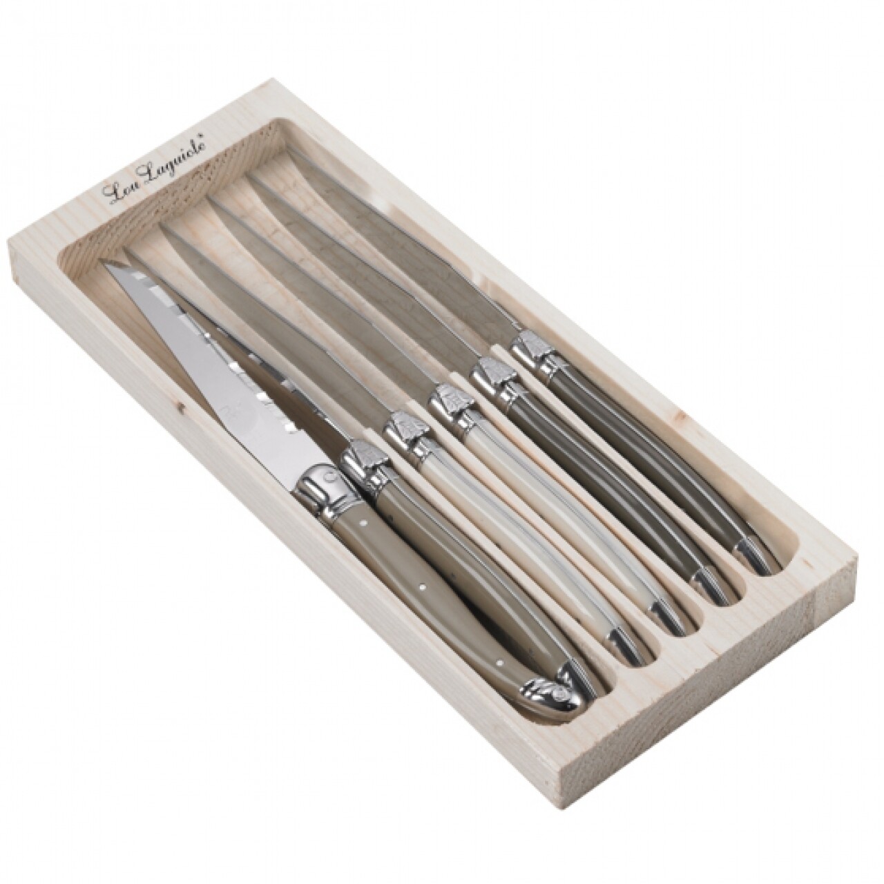 Set 6 Cutite Pentru Friptura Asortate, Amefa, Lou Laguiole, Inox, ABS, Argintiu/maro