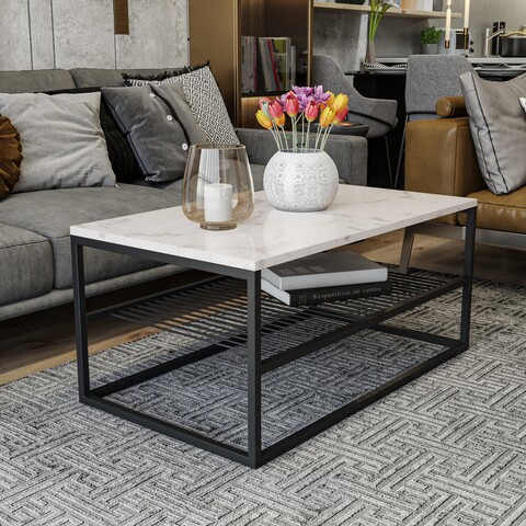 Masuta de cafea asude, kalune design, 95x55x43 cm, alb/negru
