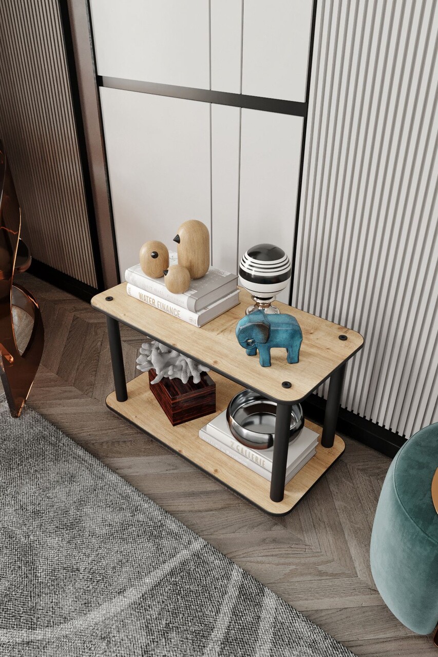 Masuta de cafea, Hanah Home, Bookcase 2-Tiers Rect, 30x38x60 cm, MDF , Stejar