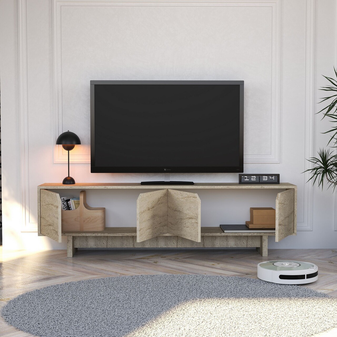 Comoda TV, Hanah Home, Turan, 180x50x30 cm, Travertin - view 3