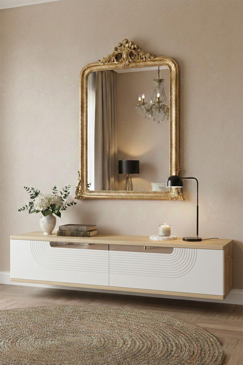 Dulap, Hanah Home, Meyra 120, 120x25.5x29.6 cm, Stejar Safir / Alb / Argintiu — imaginea 3