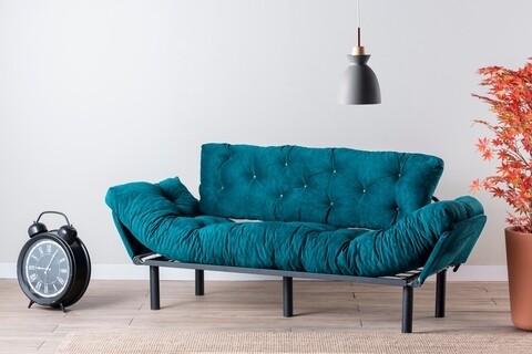 Canapea extensibila Nitta Triple, Futon, 3 locuri, 225×70 cm, metal, petrol verde Futon