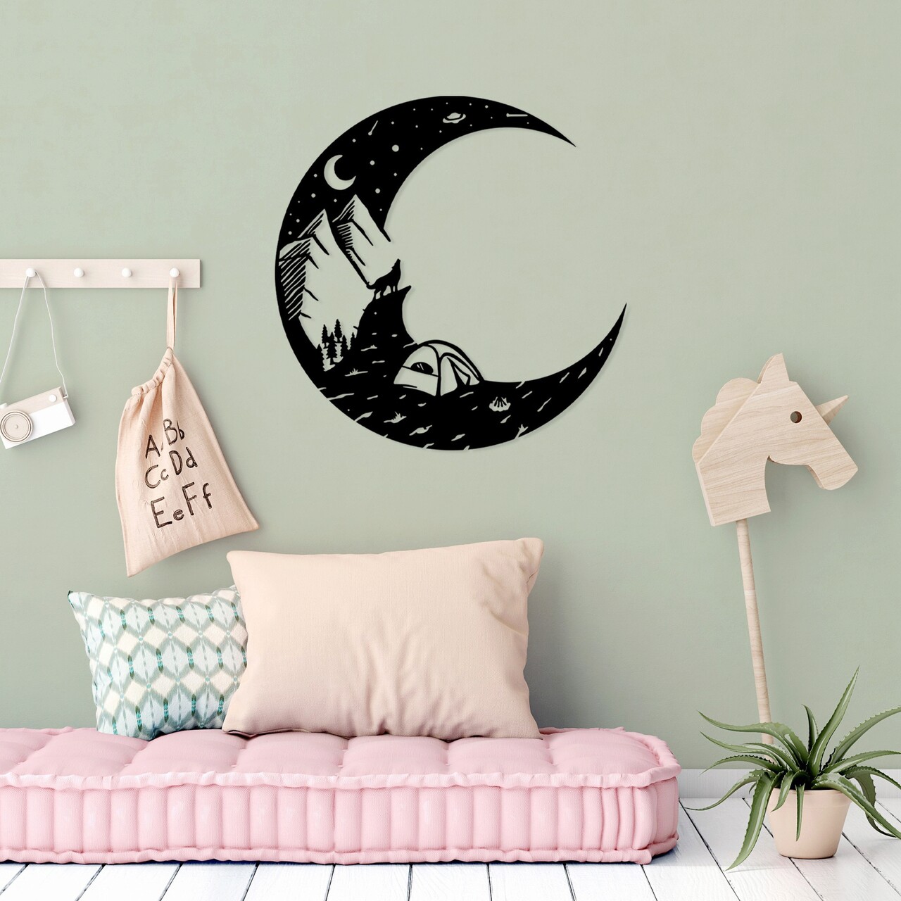 Decoratiune de perete, Moonlight Camp, Metal, Dimensiune: 70 x 70 cm, Negru - 2 | YEO