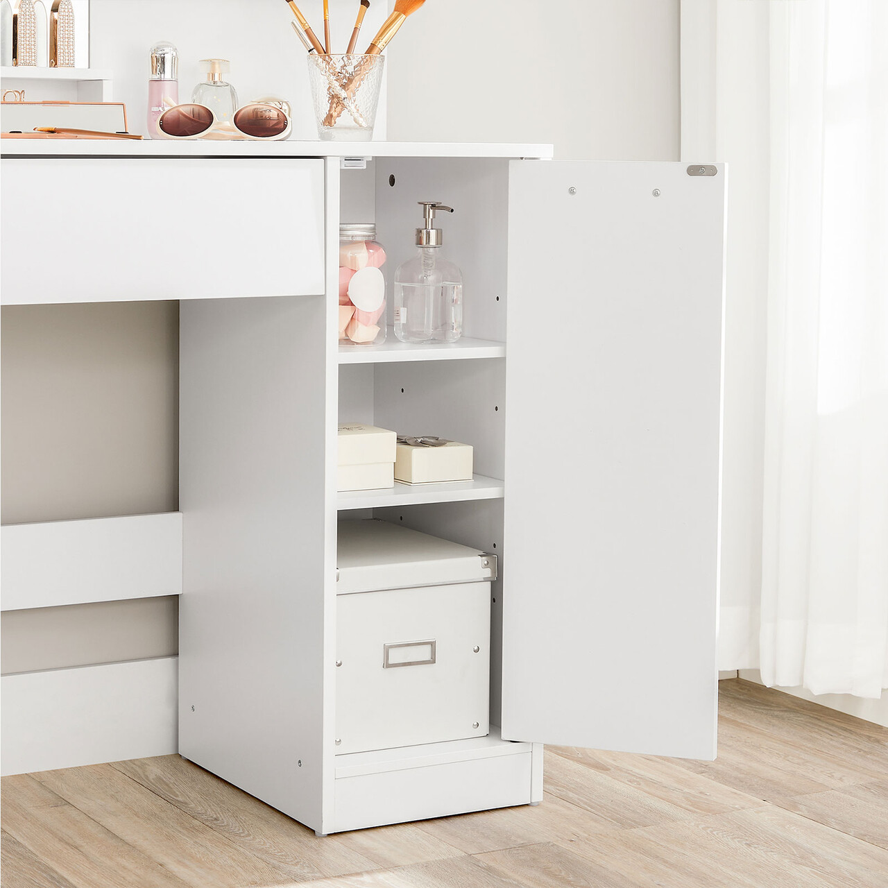 Masa de toaleta cu oglinda / masuta dressing, Vasagle, 80x40x132 cm, PAL/oglinda, alb - 2 | YEO