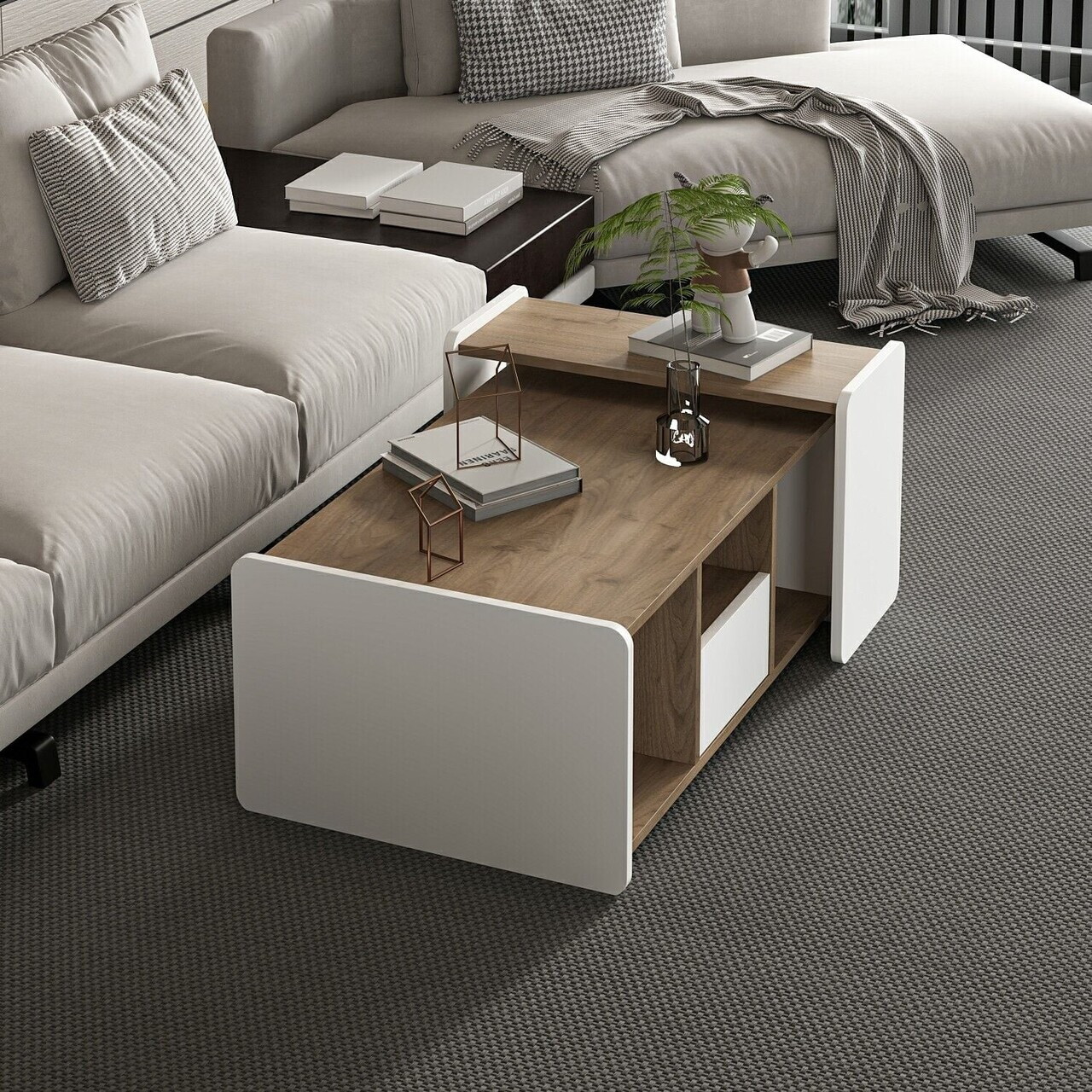 Masuta de cafea, Hanah Home, Viya, 94.3x39.45x60.69 cm, Alb / Deschis — imaginea 3